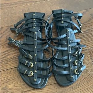 Faux Black Leather Gladiator Sandals - size 8